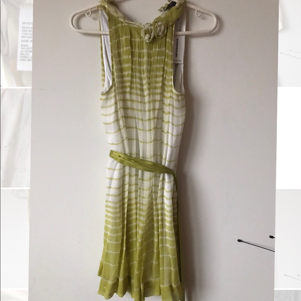 Sleeveless Green Tie-Dye Midi Dress with Waist Sash
